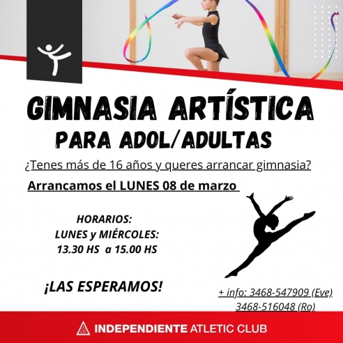 GIMNASIA ARTÍSTICA IAC: CLASES PARA ADOLESCENTES Y ADULTAS - 08/03/21